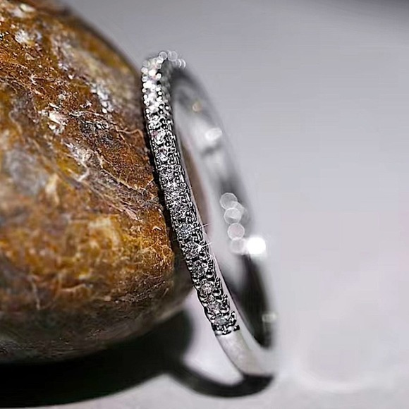 Sterling Silver Cubic Zircon Ring Minimalist, Dainty Diamond Stackable - Picture 2 of 4